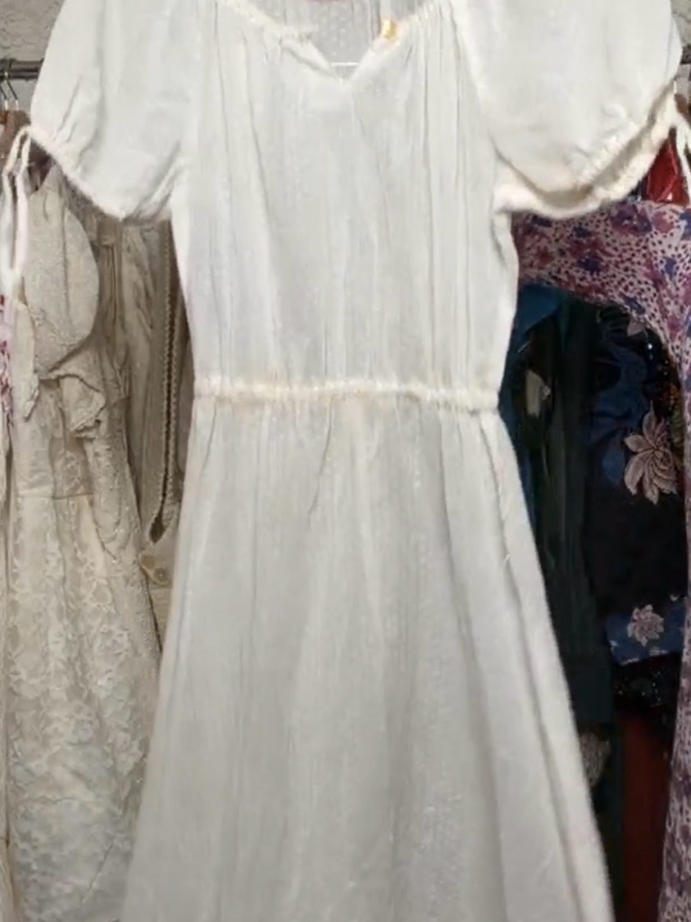 Classic White Midi Dress with Puff Sleeves